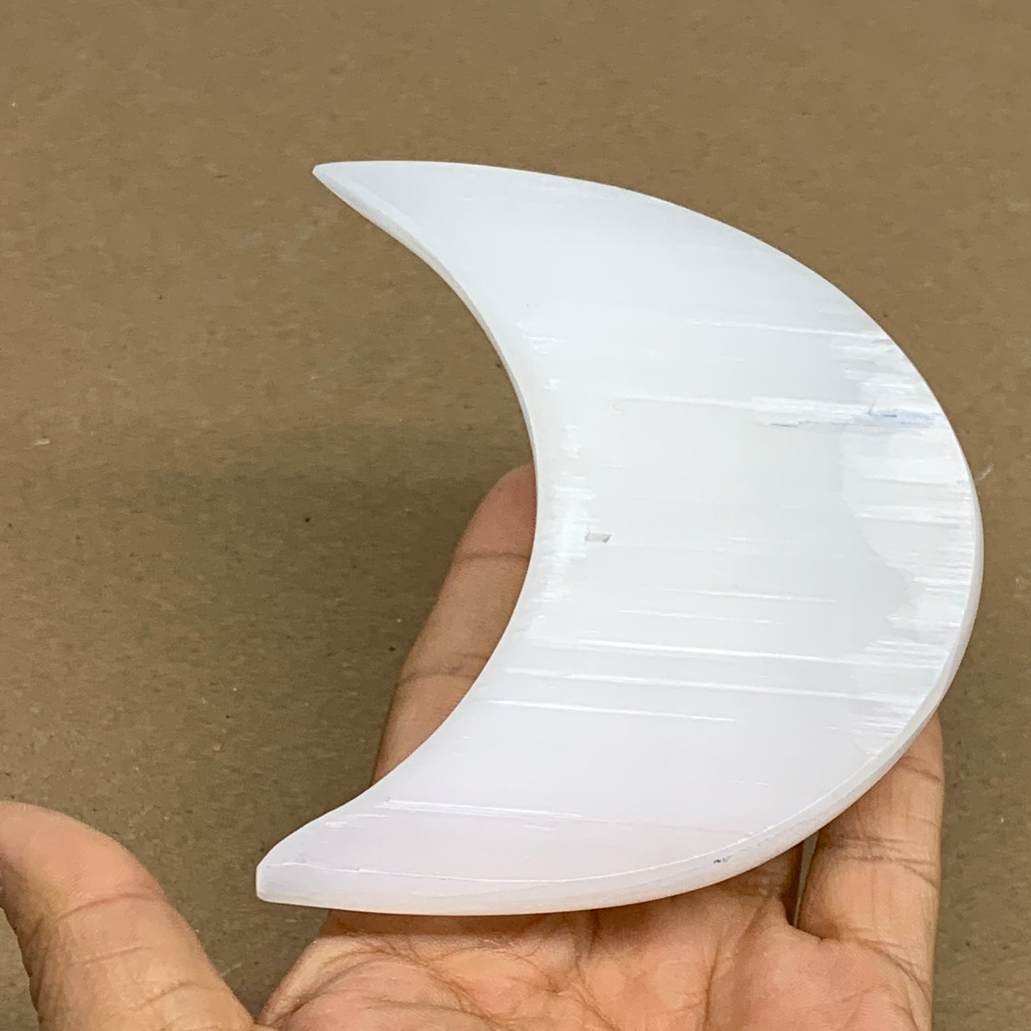 244g, 4.4"x2.2"x1", Selenite Crescent Moon Crystal (Satin Spar), B36270