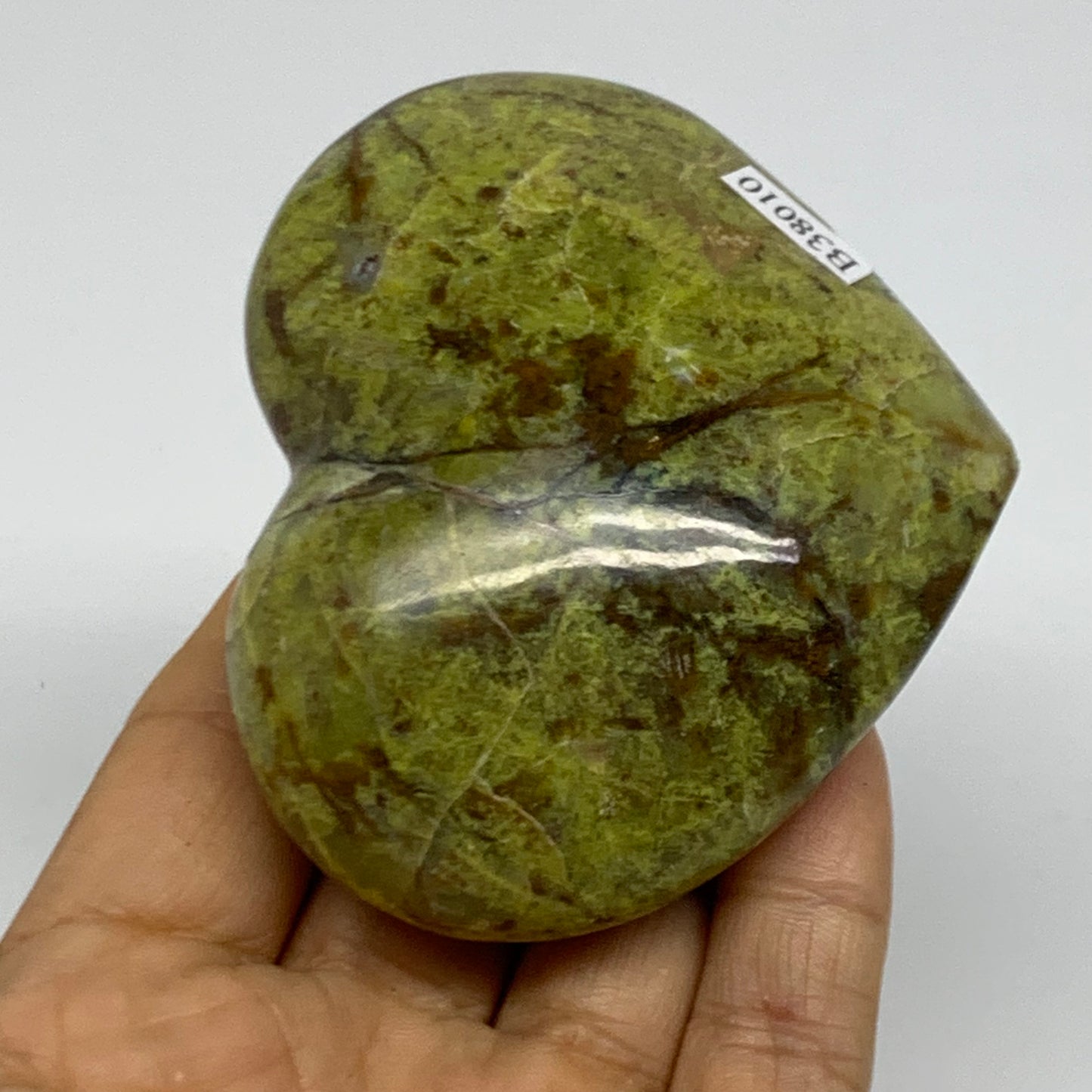 0.38 lbs, 2.6"x3.1"x1.4", Green Opal Heart Polished Gemstone Crystal, B38010