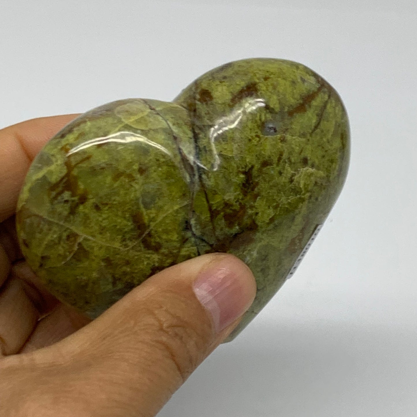 0.38 lbs, 2.6"x3.1"x1.4", Green Opal Heart Polished Gemstone Crystal, B38010