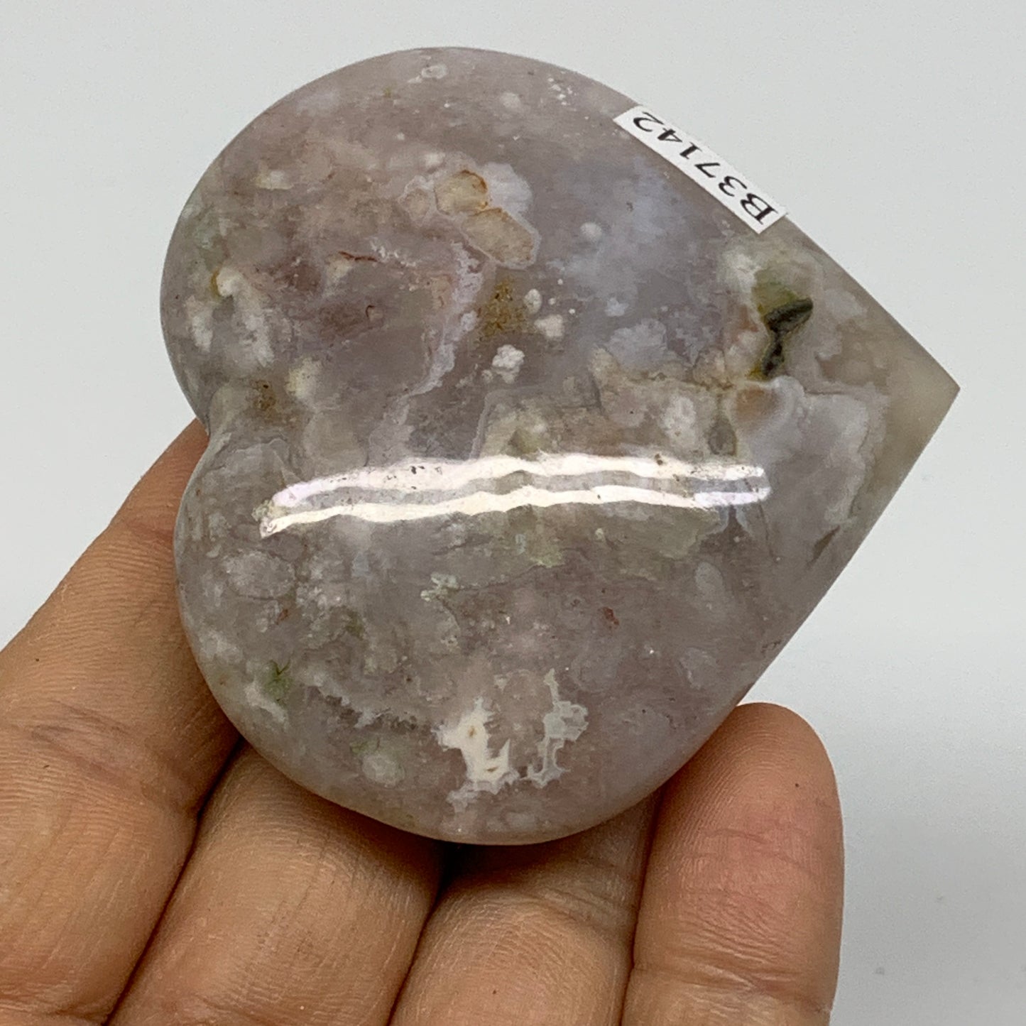 0.20 lbs, 2.3"x2.5"x0.8", Cherry Blossom Flower Agate Heart Crystal, B37142