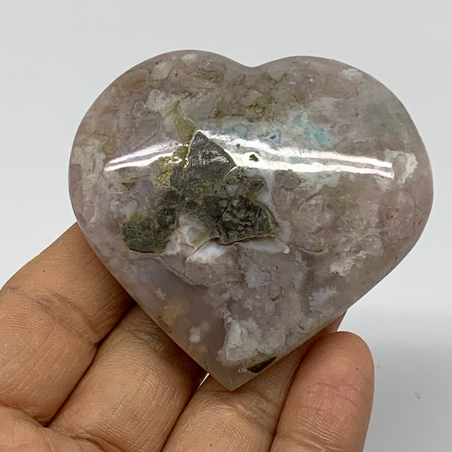 0.20 lbs, 2.3"x2.5"x0.8", Cherry Blossom Flower Agate Heart Crystal, B37142