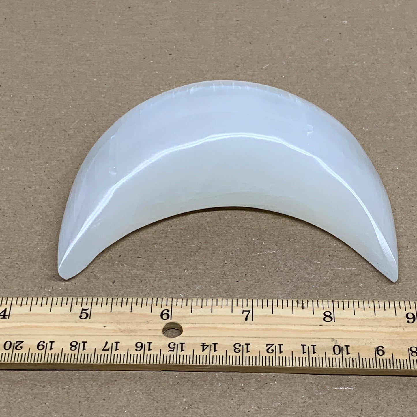 244g, 4.4"x2.2"x1", Selenite Crescent Moon Crystal (Satin Spar), B36270