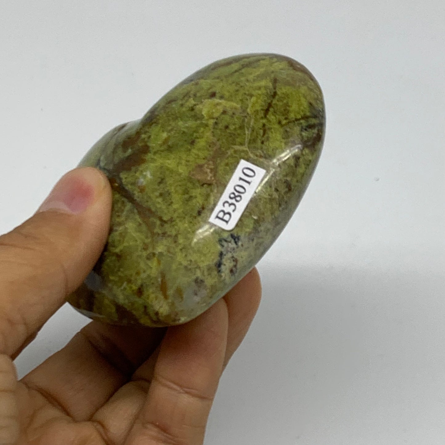 0.38 lbs, 2.6"x3.1"x1.4", Green Opal Heart Polished Gemstone Crystal, B38010