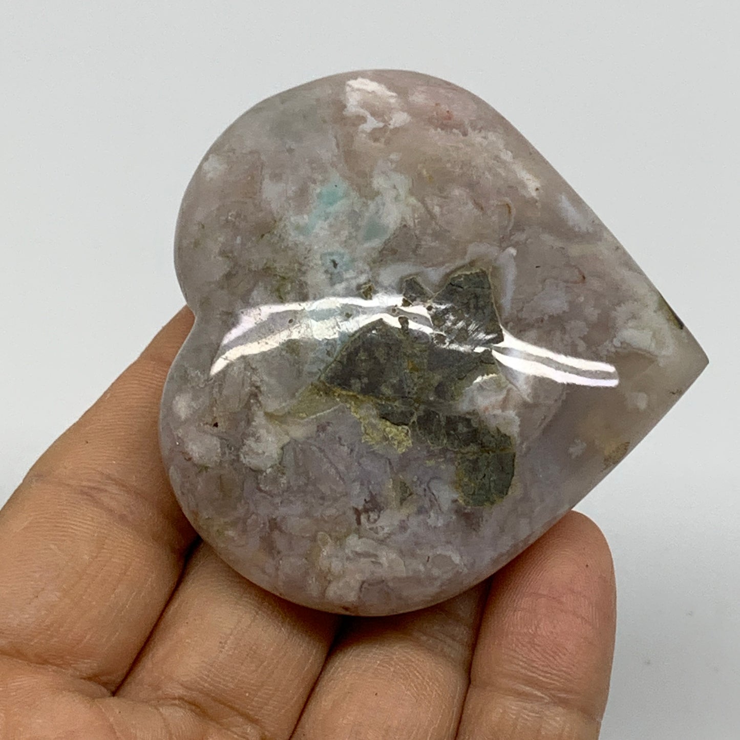 0.20 lbs, 2.3"x2.5"x0.8", Cherry Blossom Flower Agate Heart Crystal, B37142