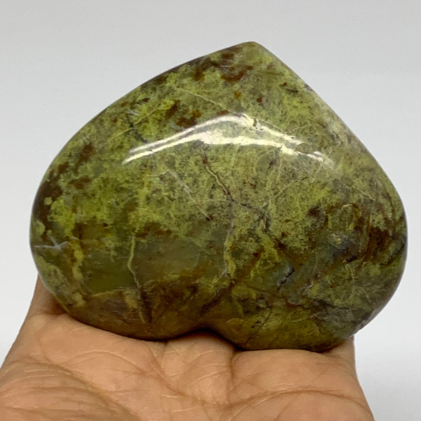 0.38 lbs, 2.6"x3.1"x1.4", Green Opal Heart Polished Gemstone Crystal, B38010