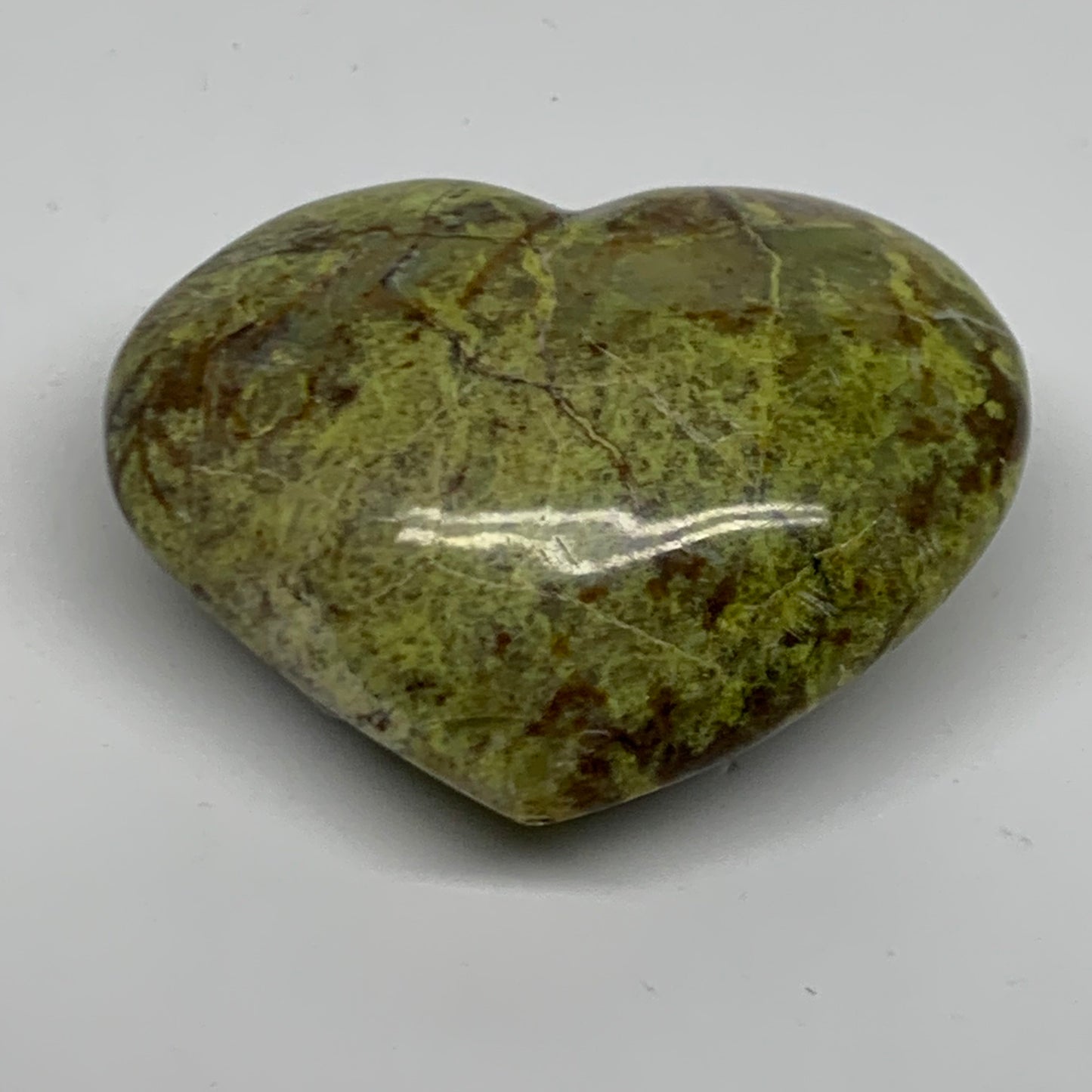 0.38 lbs, 2.6"x3.1"x1.4", Green Opal Heart Polished Gemstone Crystal, B38010