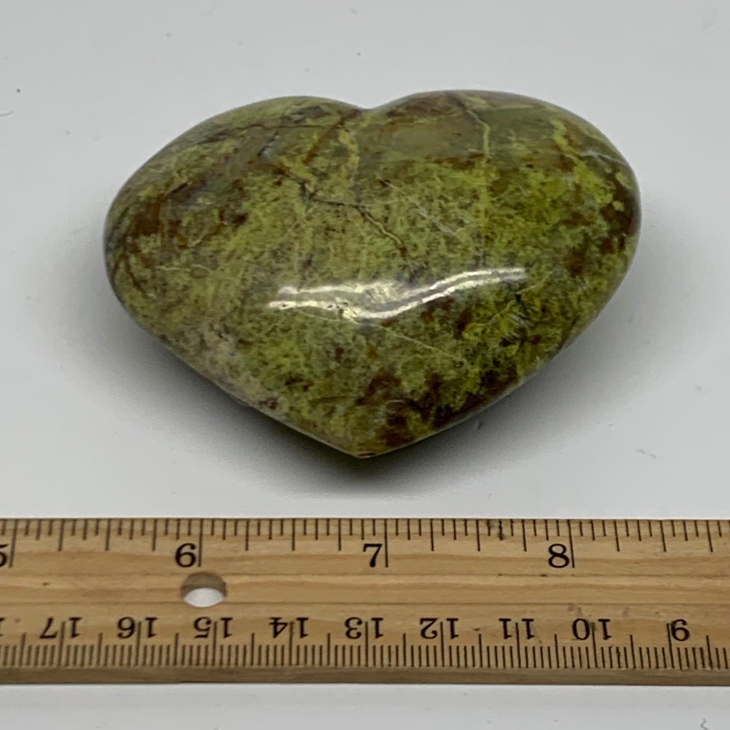 0.38 lbs, 2.6"x3.1"x1.4", Green Opal Heart Polished Gemstone Crystal, B38010