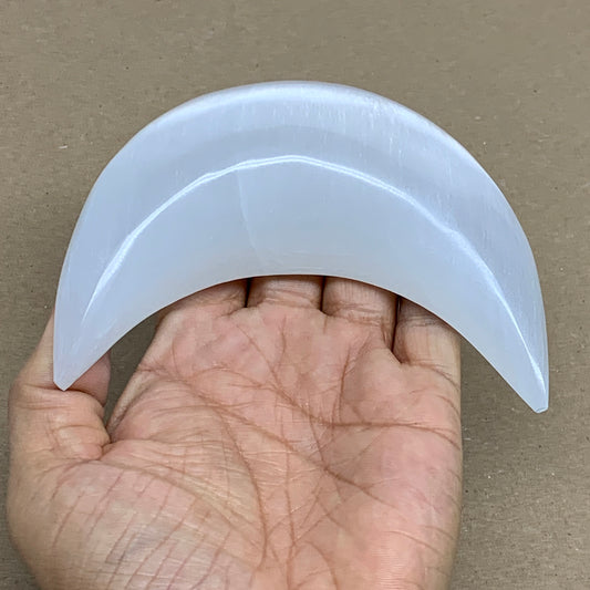 220g, 4.4"x2.2"x1", Selenite Crescent Moon Crystal (Satin Spar), B36271