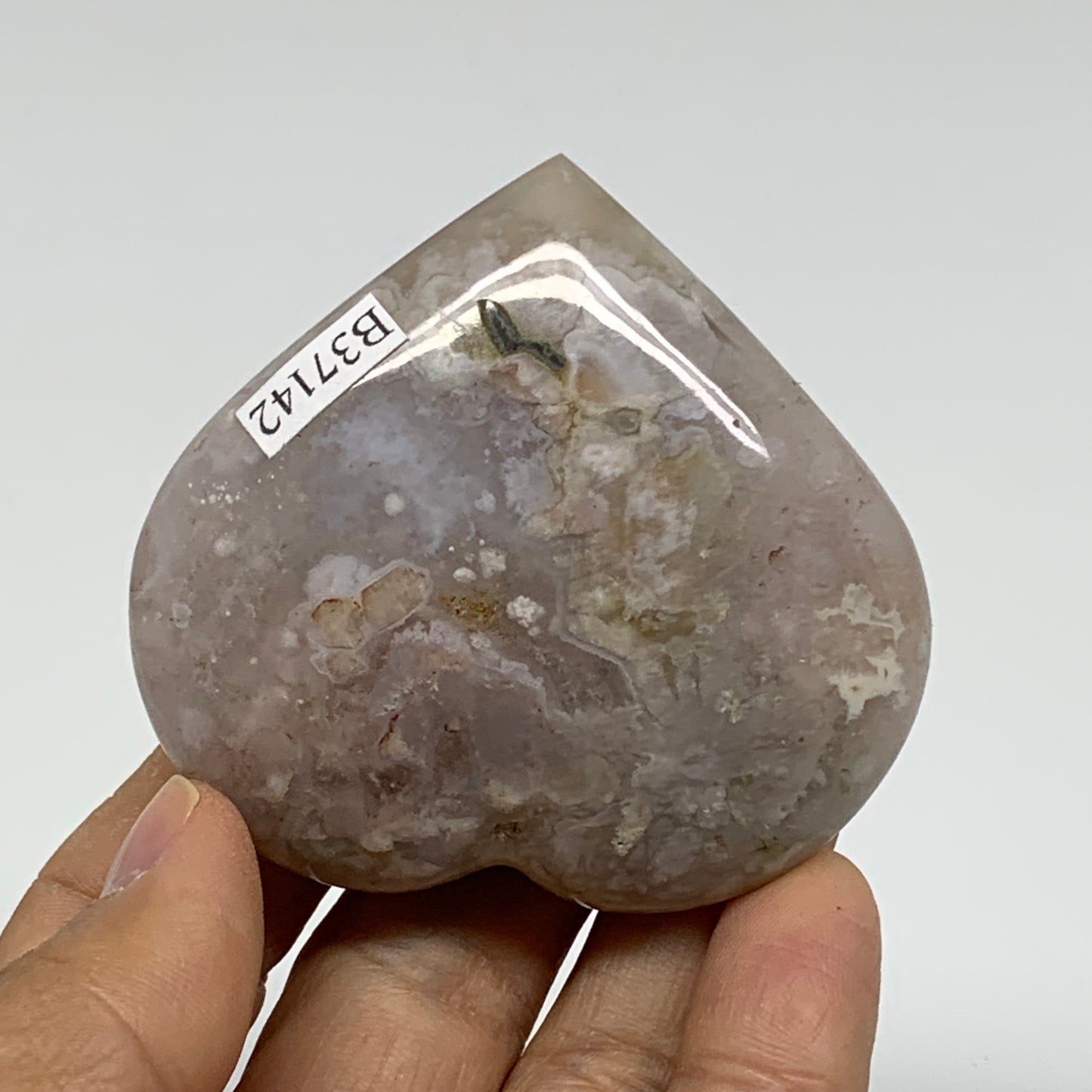 0.20 lbs, 2.3"x2.5"x0.8", Cherry Blossom Flower Agate Heart Crystal, B37142