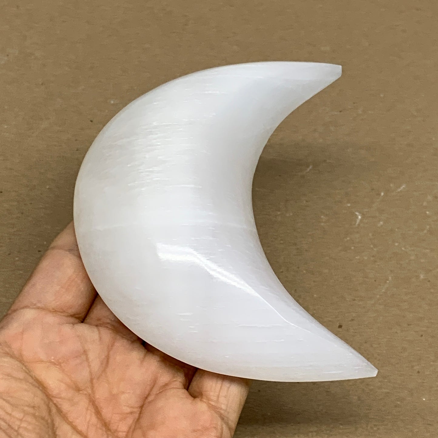 220g, 4.4"x2.2"x1", Selenite Crescent Moon Crystal (Satin Spar), B36271