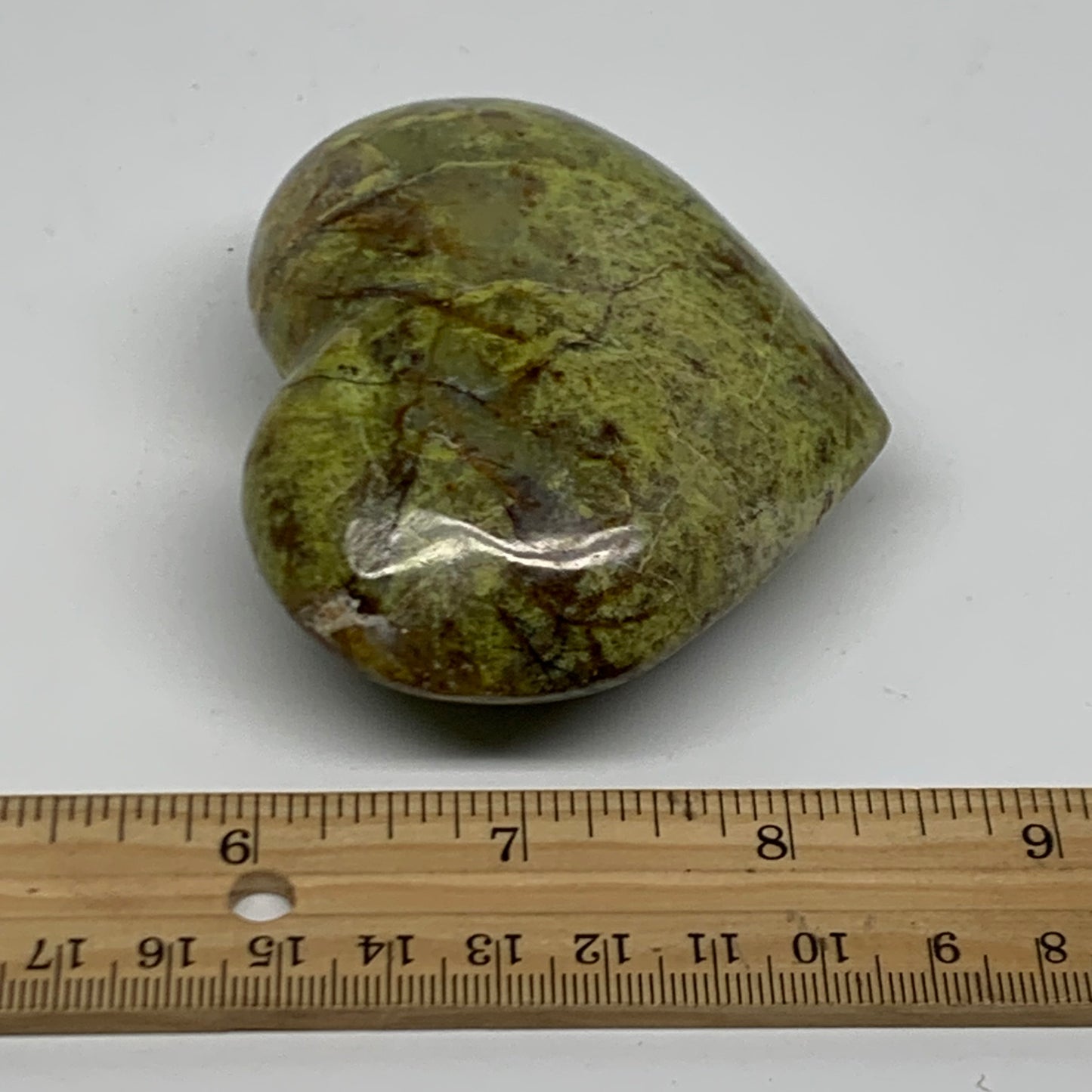 0.38 lbs, 2.6"x3.1"x1.4", Green Opal Heart Polished Gemstone Crystal, B38010