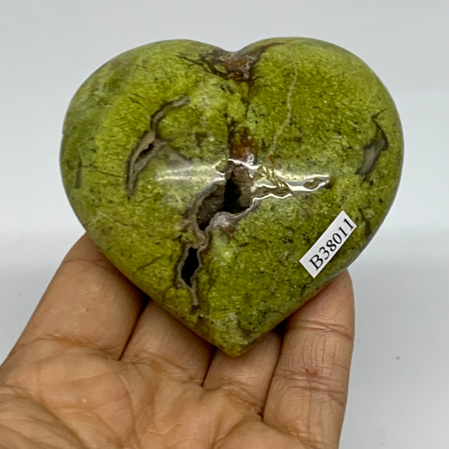 0.38 lbs, 2.9"x2.9"x1.3", Green Opal Heart Polished Gemstone Crystal, B38011