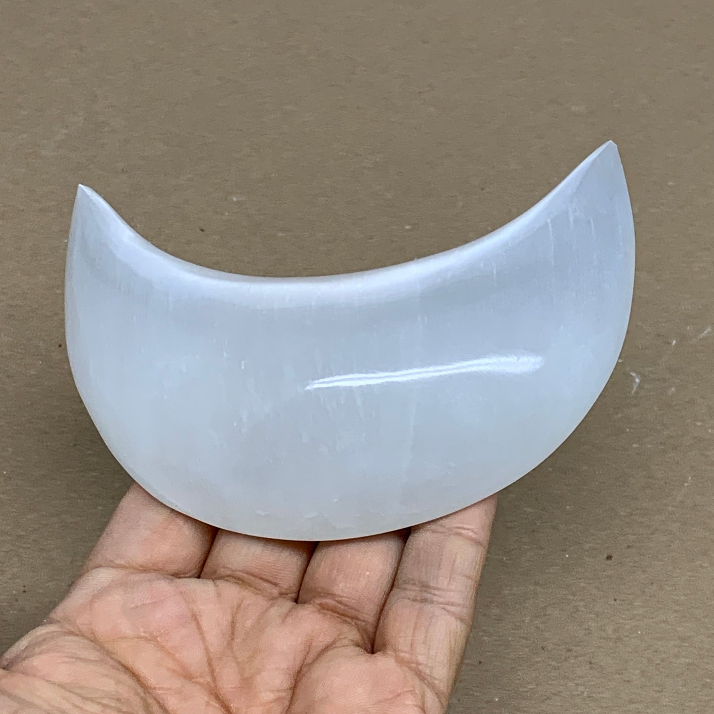 220g, 4.4"x2.2"x1", Selenite Crescent Moon Crystal (Satin Spar), B36271