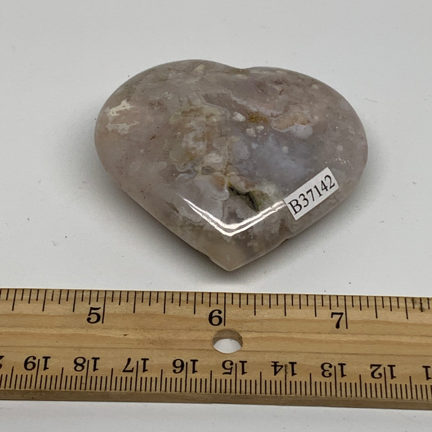 0.20 lbs, 2.3"x2.5"x0.8", Cherry Blossom Flower Agate Heart Crystal, B37142