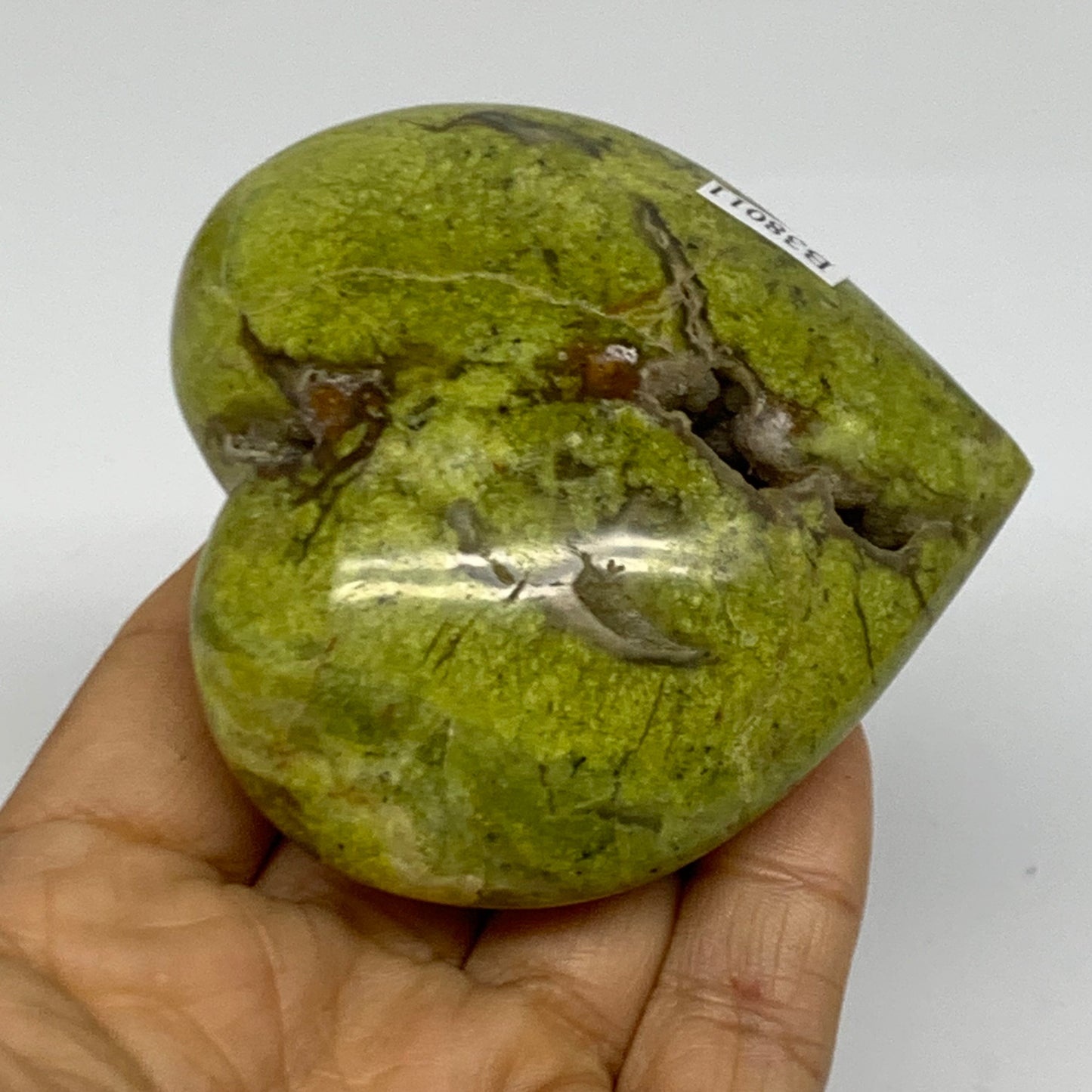0.38 lbs, 2.9"x2.9"x1.3", Green Opal Heart Polished Gemstone Crystal, B38011