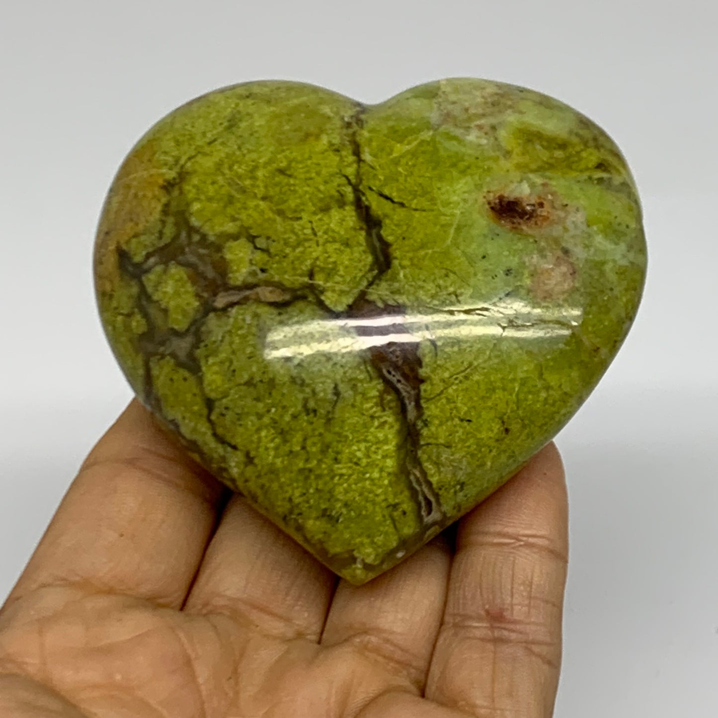 0.38 lbs, 2.9"x2.9"x1.3", Green Opal Heart Polished Gemstone Crystal, B38011