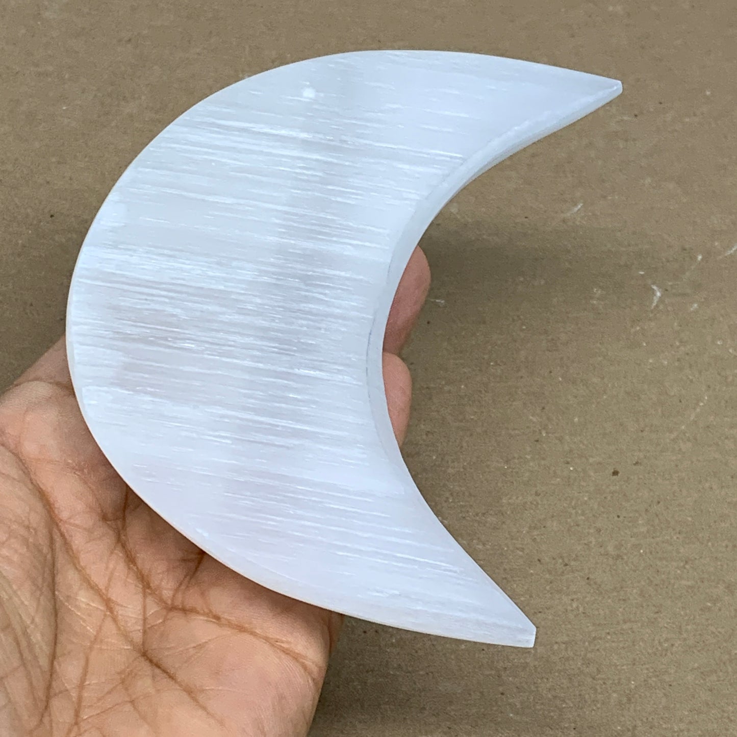 220g, 4.4"x2.2"x1", Selenite Crescent Moon Crystal (Satin Spar), B36271