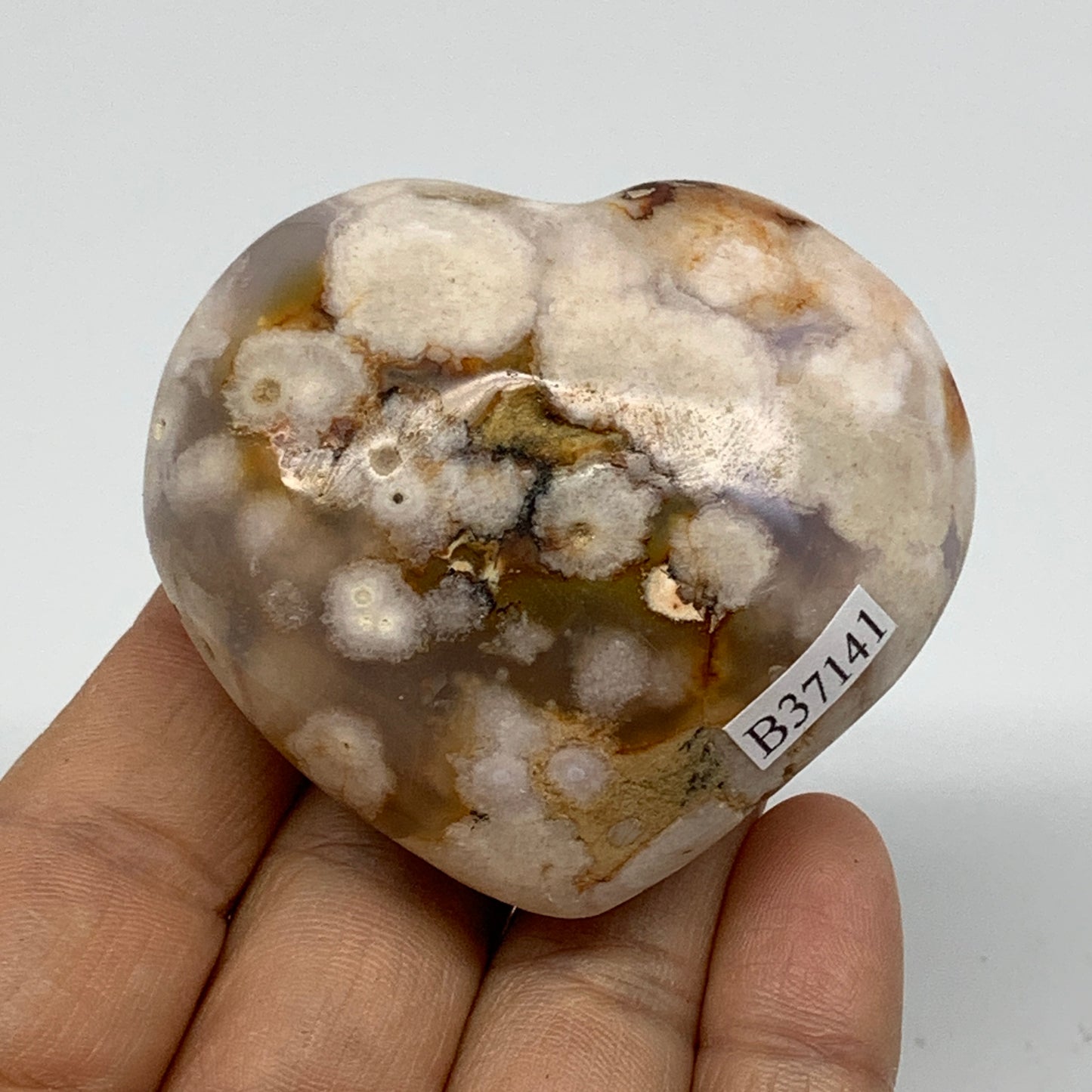 0.25 lbs, 2.1"x2.4"x1.1", Cherry Blossom Flower Agate Heart Crystal, B37141