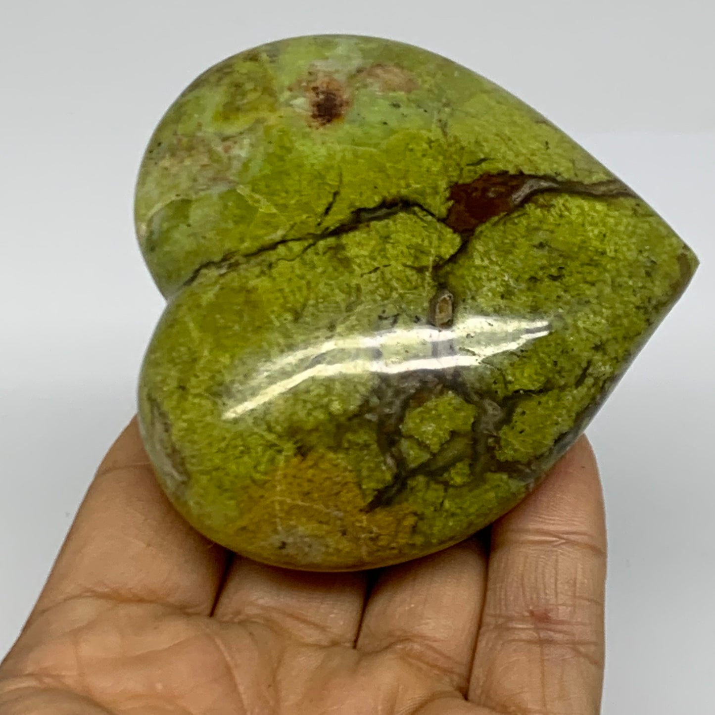 0.38 lbs, 2.9"x2.9"x1.3", Green Opal Heart Polished Gemstone Crystal, B38011