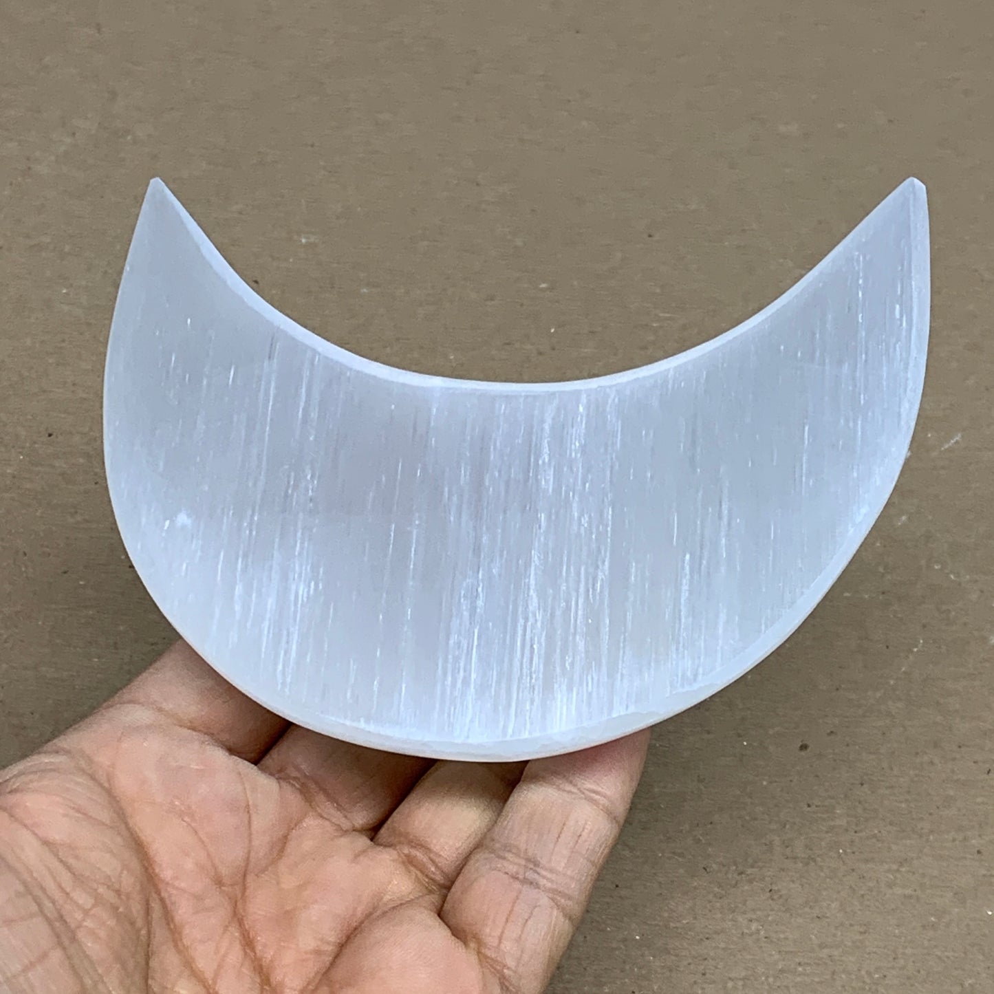 220g, 4.4"x2.2"x1", Selenite Crescent Moon Crystal (Satin Spar), B36271