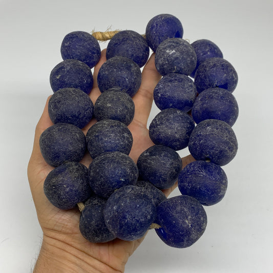 2.18 lbs, 25mm-31mm, 1 Strand, 24 beads, Blue Sea Glass Beads, B35675