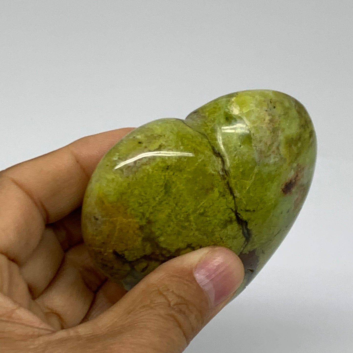 0.38 lbs, 2.9"x2.9"x1.3", Green Opal Heart Polished Gemstone Crystal, B38011
