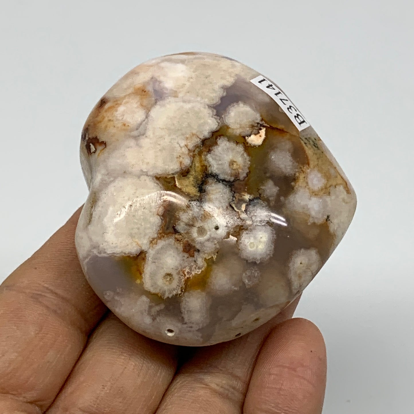 0.25 lbs, 2.1"x2.4"x1.1", Cherry Blossom Flower Agate Heart Crystal, B37141