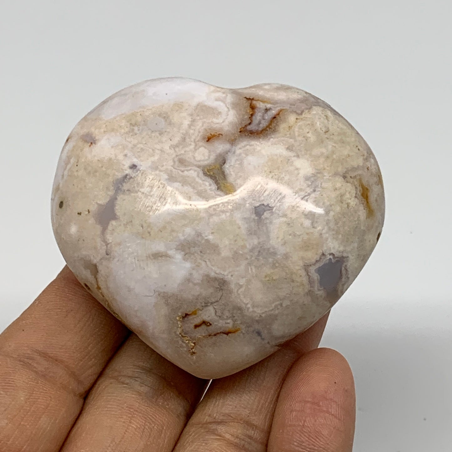 0.25 lbs, 2.1"x2.4"x1.1", Cherry Blossom Flower Agate Heart Crystal, B37141