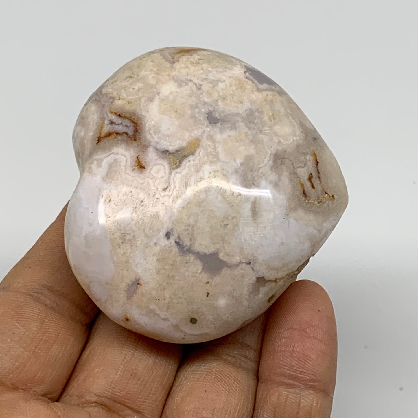 0.25 lbs, 2.1"x2.4"x1.1", Cherry Blossom Flower Agate Heart Crystal, B37141