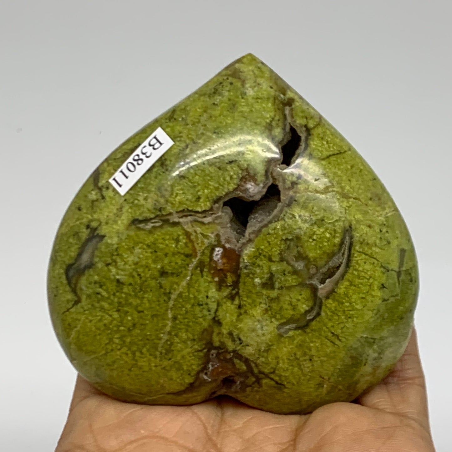 0.38 lbs, 2.9"x2.9"x1.3", Green Opal Heart Polished Gemstone Crystal, B38011