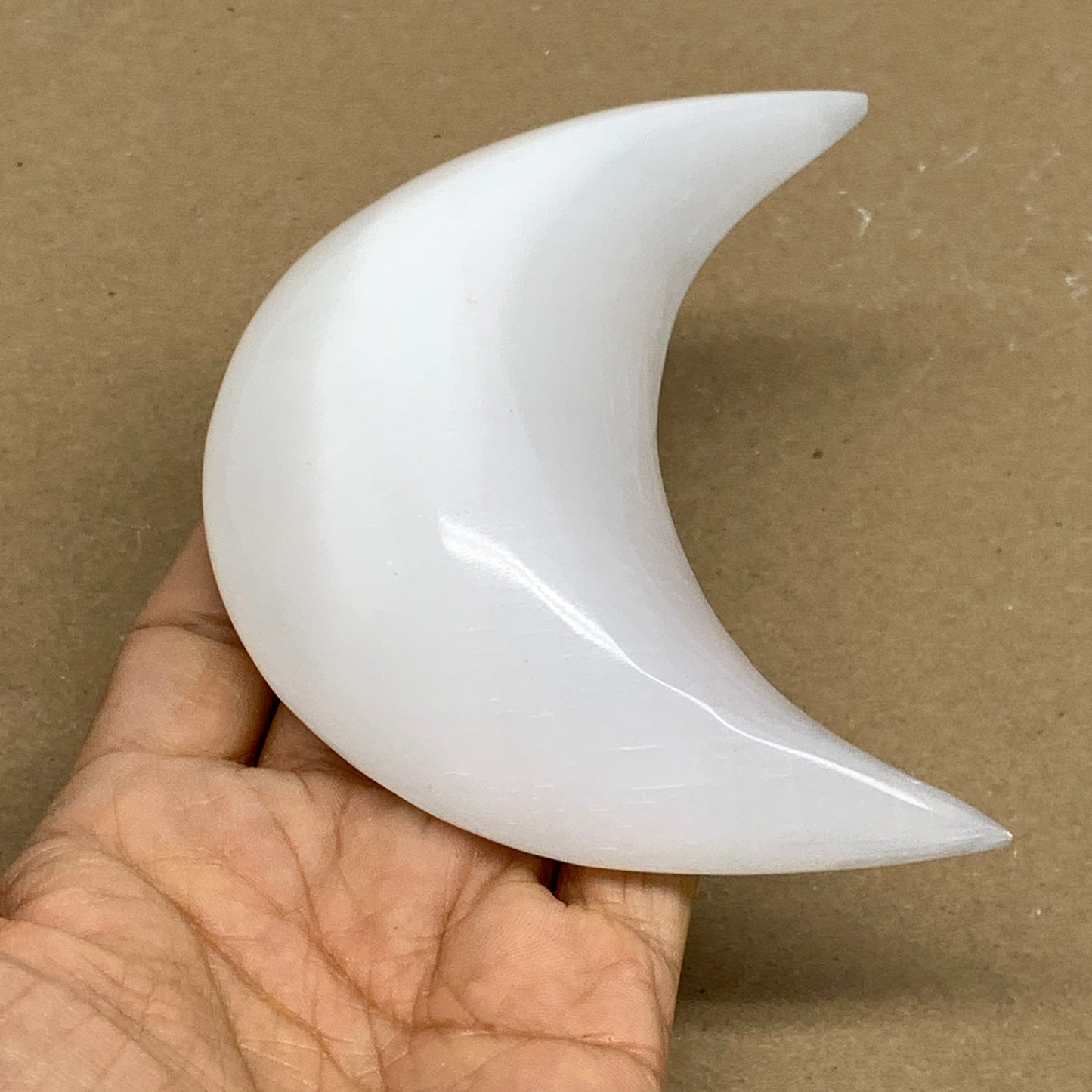 230g, 4.3"x2.2"x1.1", Selenite Crescent Moon Crystal (Satin Spar), B36272