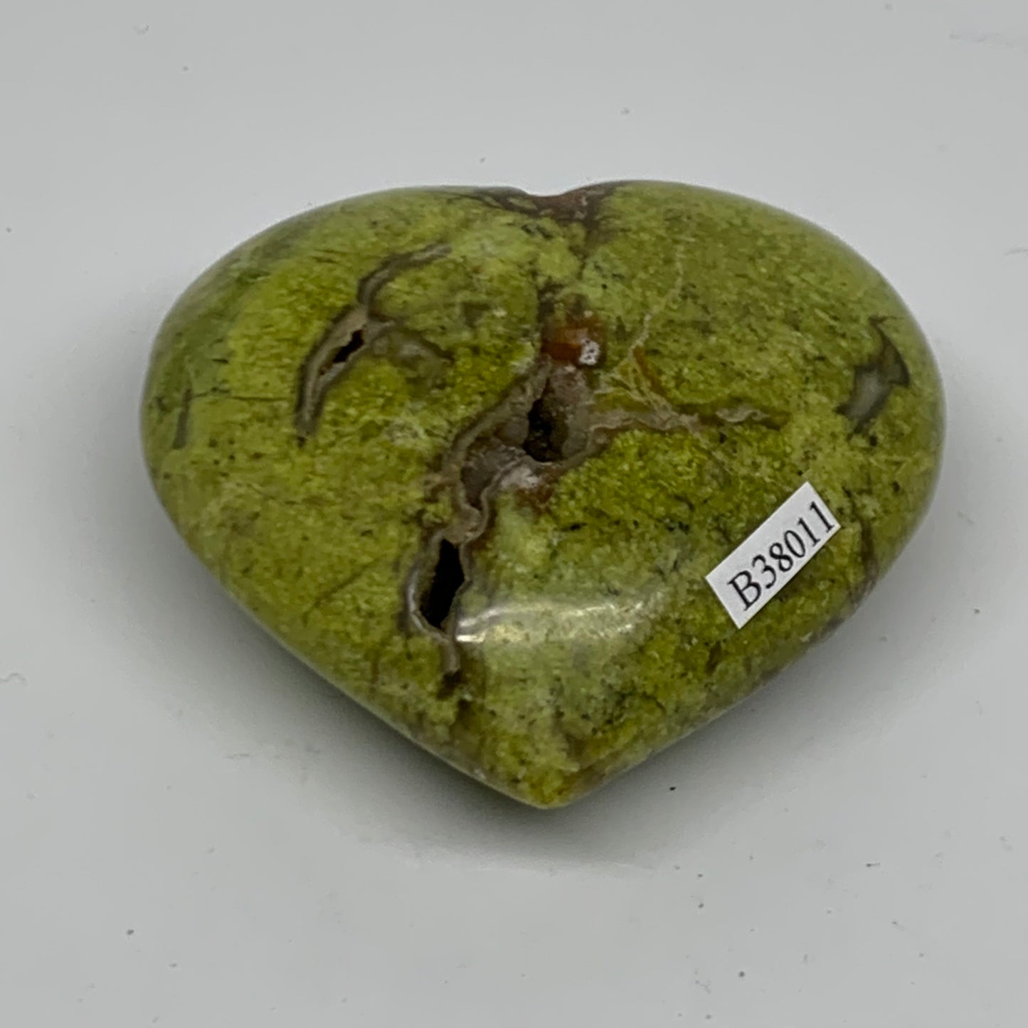 0.38 lbs, 2.9"x2.9"x1.3", Green Opal Heart Polished Gemstone Crystal, B38011