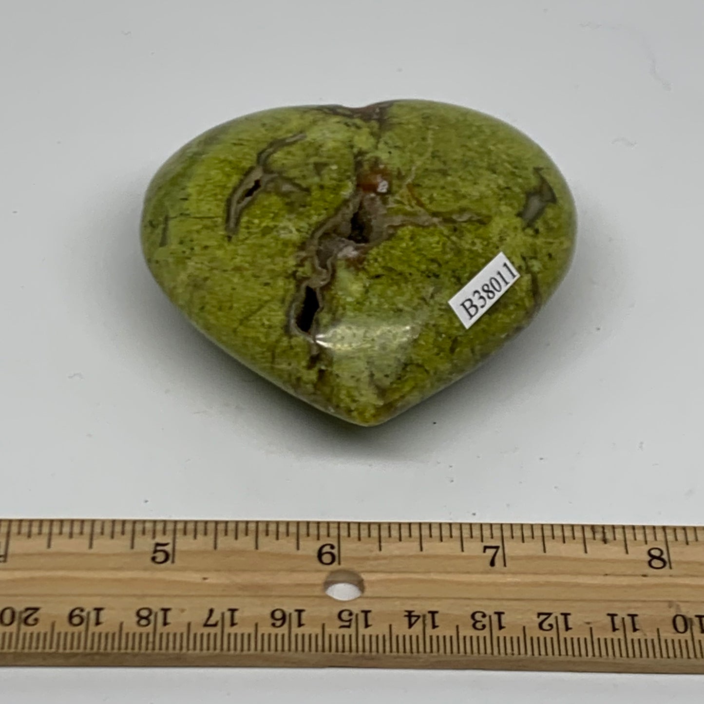 0.38 lbs, 2.9"x2.9"x1.3", Green Opal Heart Polished Gemstone Crystal, B38011