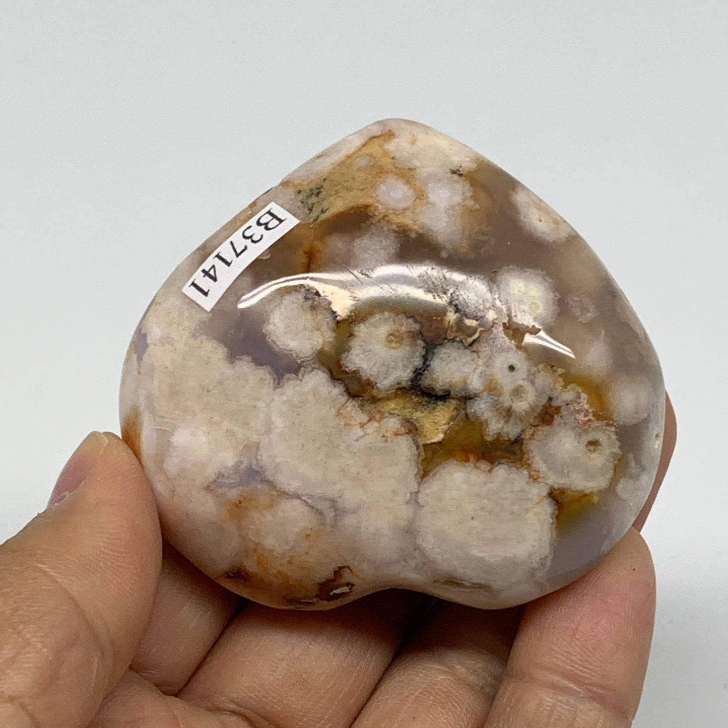0.25 lbs, 2.1"x2.4"x1.1", Cherry Blossom Flower Agate Heart Crystal, B37141
