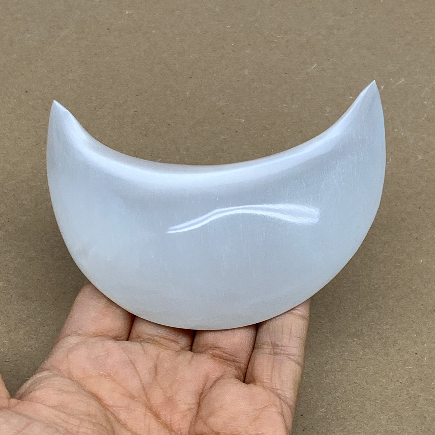 230g, 4.3"x2.2"x1.1", Selenite Crescent Moon Crystal (Satin Spar), B36272