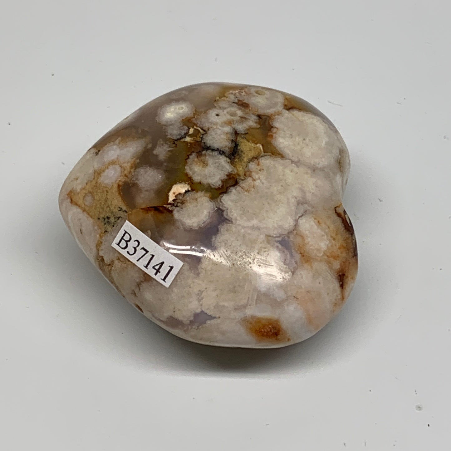 0.25 lbs, 2.1"x2.4"x1.1", Cherry Blossom Flower Agate Heart Crystal, B37141