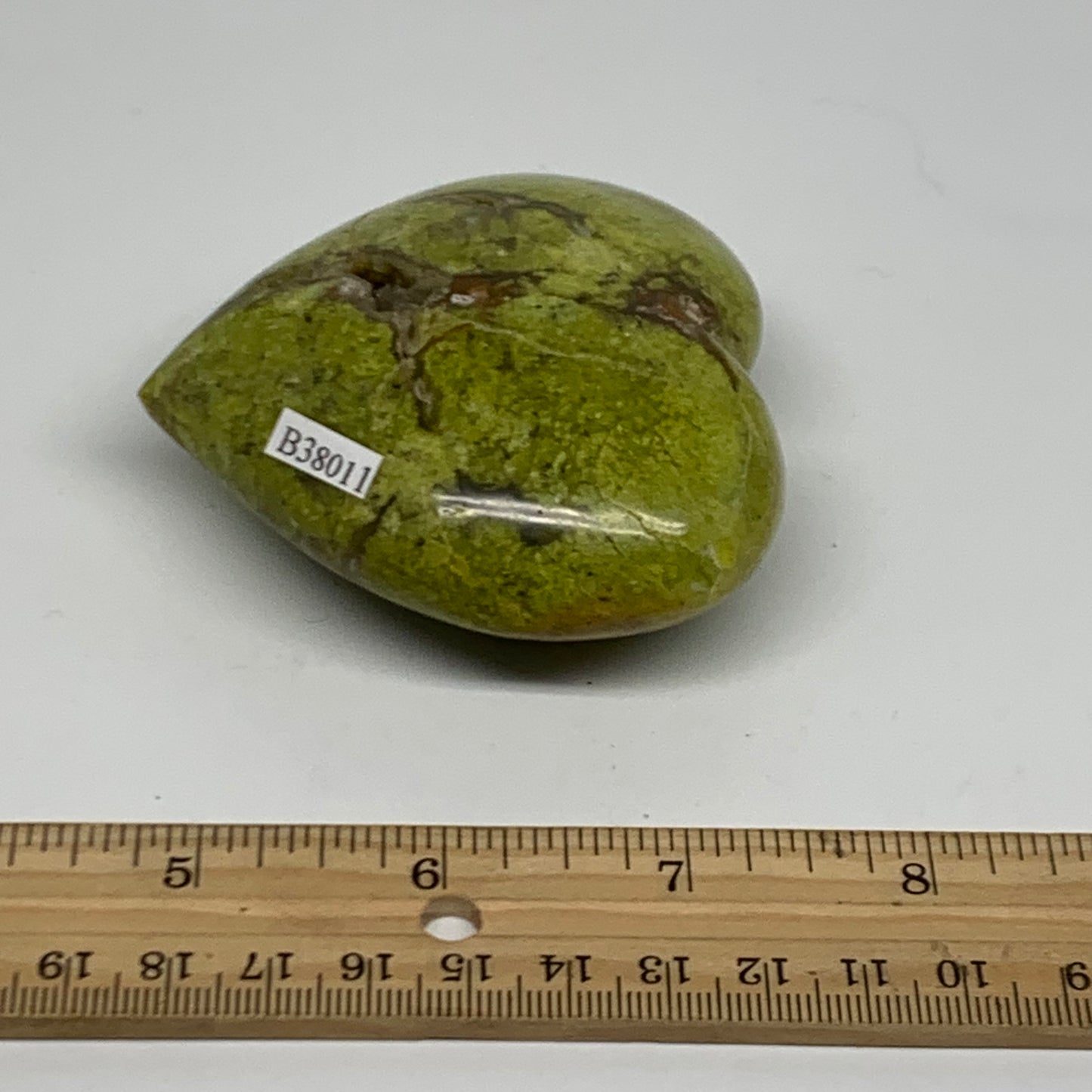 0.38 lbs, 2.9"x2.9"x1.3", Green Opal Heart Polished Gemstone Crystal, B38011