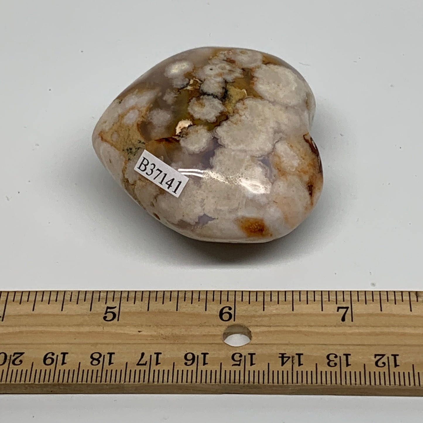 0.25 lbs, 2.1"x2.4"x1.1", Cherry Blossom Flower Agate Heart Crystal, B37141