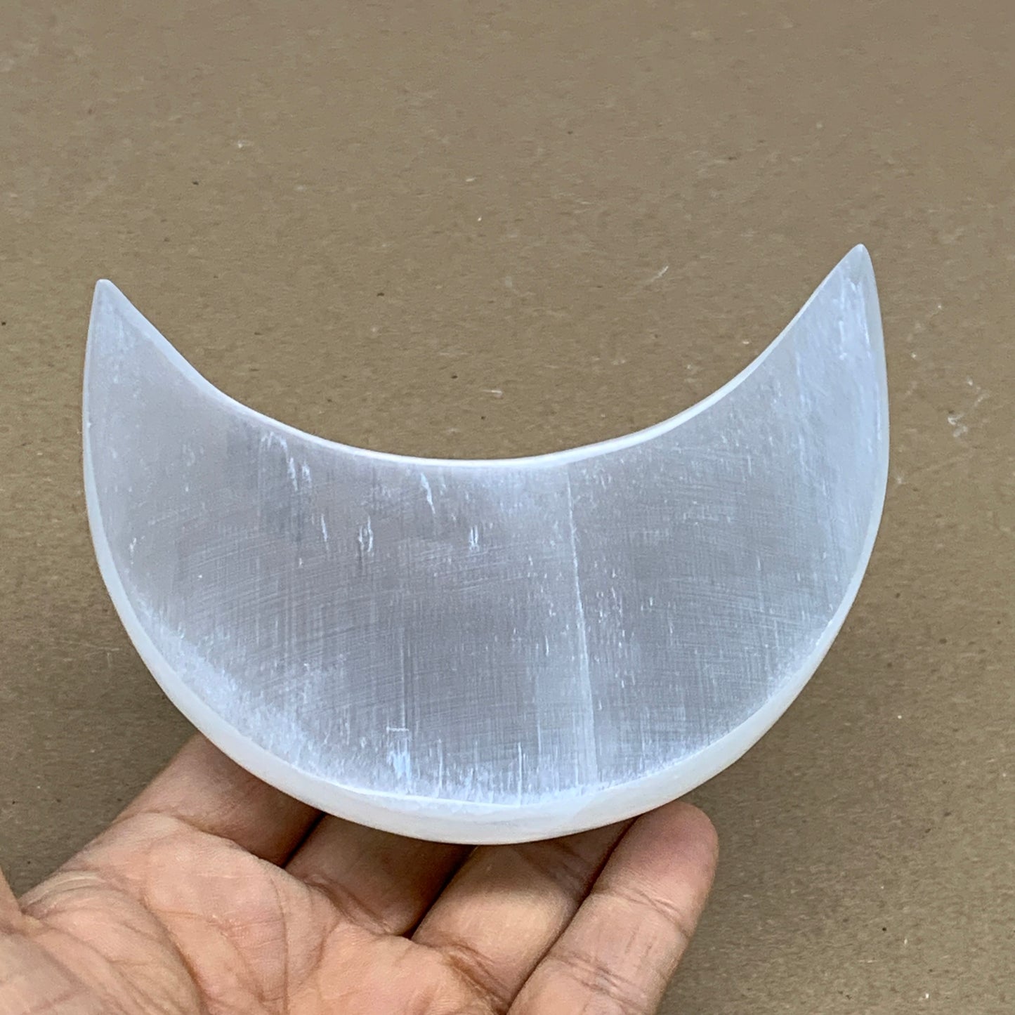 230g, 4.3"x2.2"x1.1", Selenite Crescent Moon Crystal (Satin Spar), B36272
