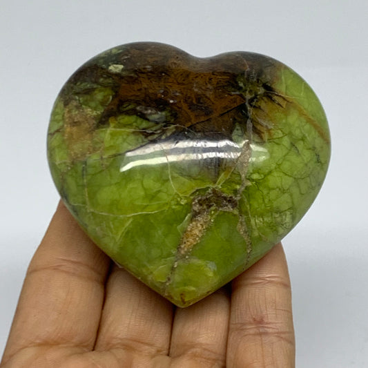 0.39 lbs, 2.7"x2.8"x1.4", Green Opal Heart Polished Gemstone Crystal, B38012