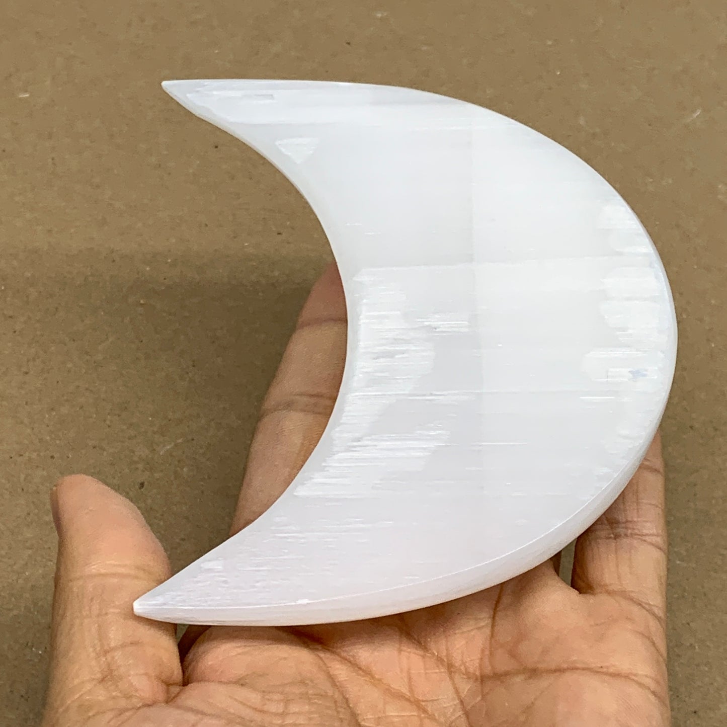 230g, 4.3"x2.2"x1.1", Selenite Crescent Moon Crystal (Satin Spar), B36272