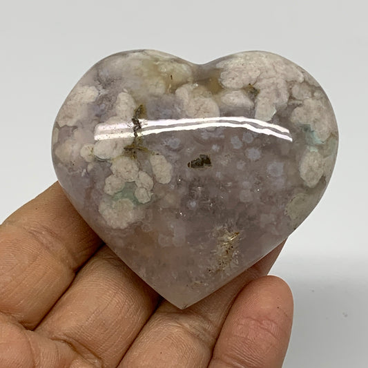 0.25 lbs, 2.2"x2.4"x1.1", Cherry Blossom Flower Agate Heart Crystal, B37140