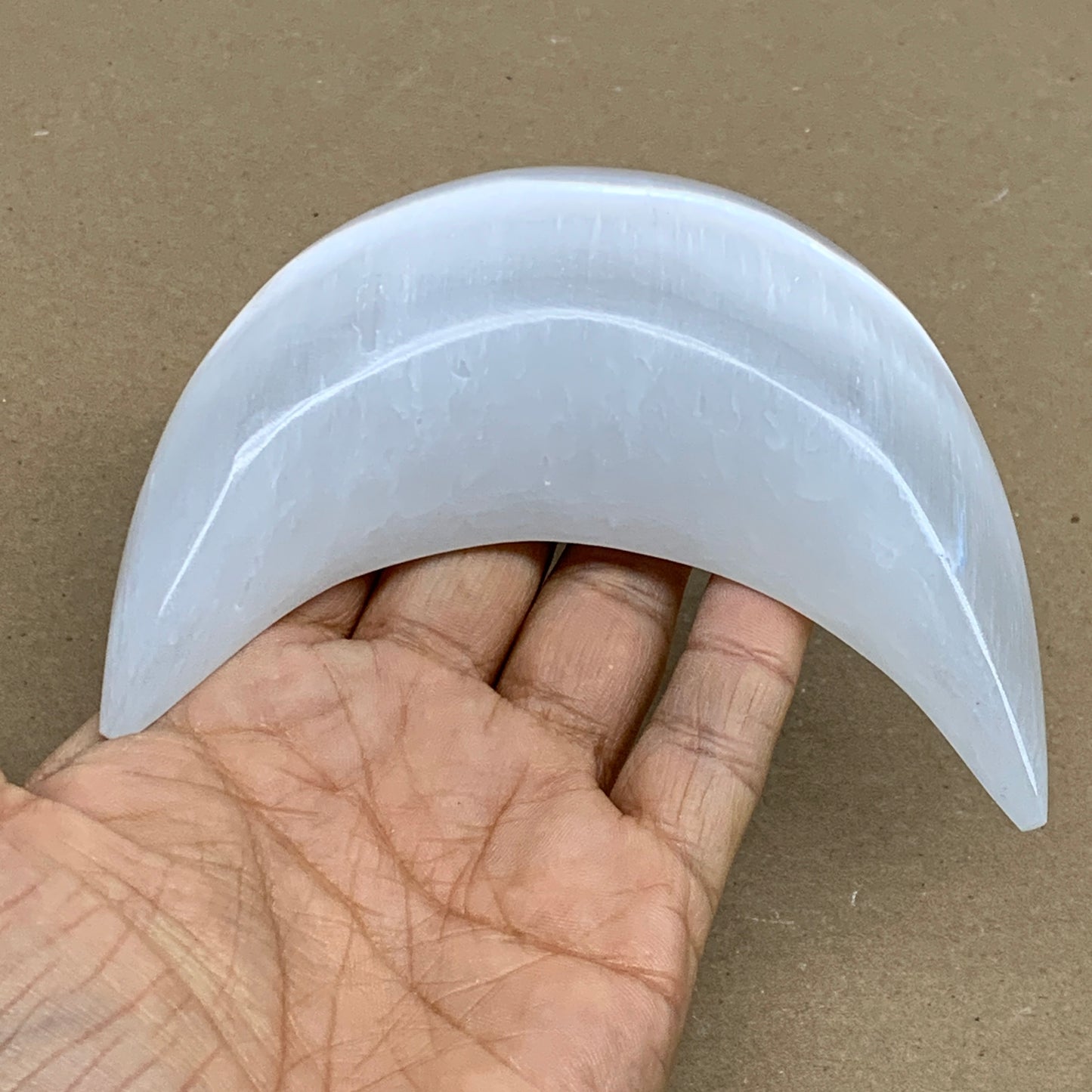 238g, 4.5"x2.2"x1.1", Selenite Crescent Moon Crystal (Satin Spar), B36273