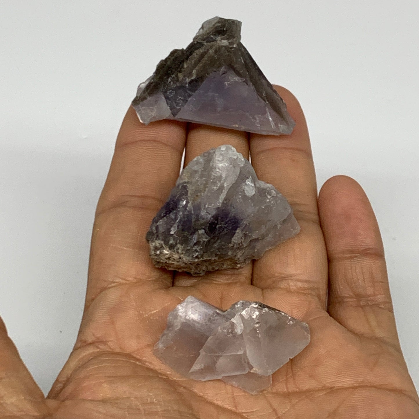 62.9g,1.3"-1.6",3pcs, Purple Fluorite Crystal Mineral Specimen @Pakistan,B27711