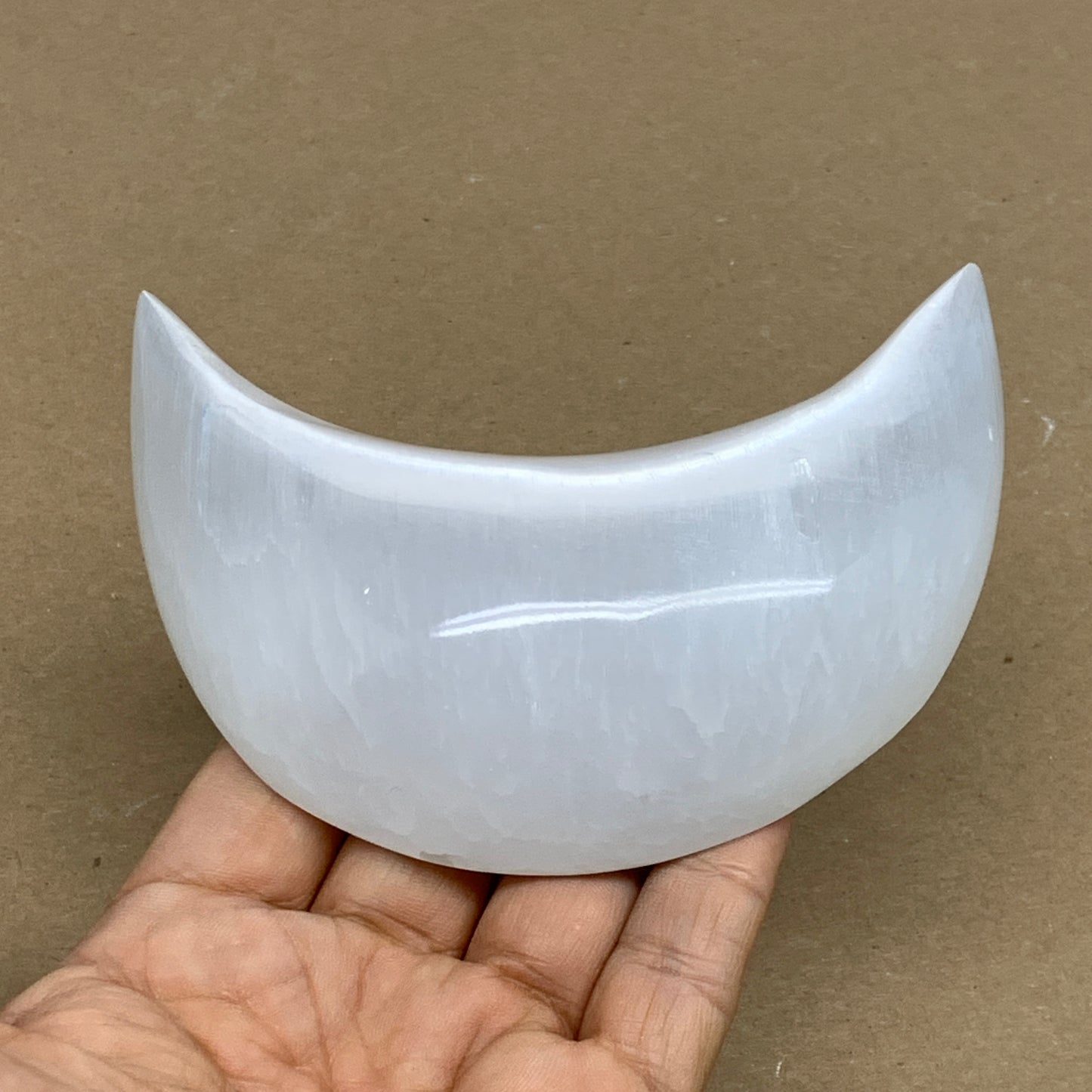 238g, 4.5"x2.2"x1.1", Selenite Crescent Moon Crystal (Satin Spar), B36273