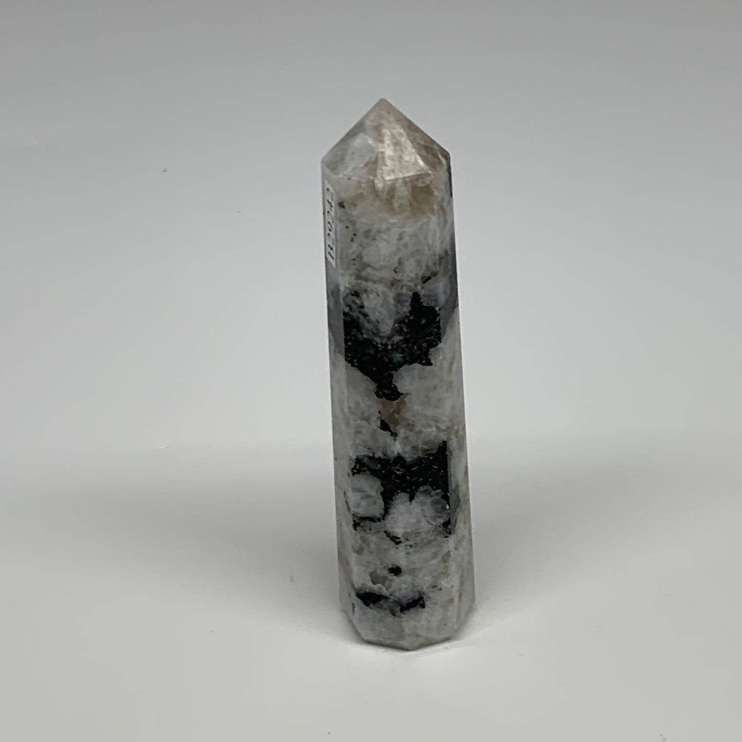 102.4g, 4.1"x0.9", Rainbow Moonstone Tower Obelisk Point Crystal @India, B29242