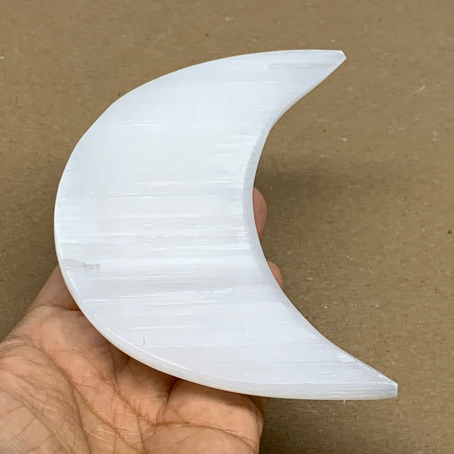 238g, 4.5"x2.2"x1.1", Selenite Crescent Moon Crystal (Satin Spar), B36273