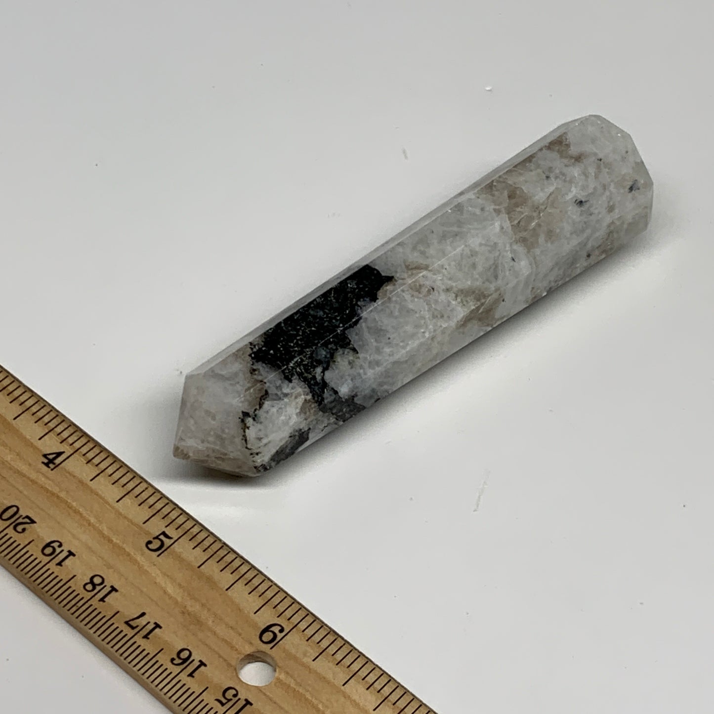 102.4g, 4.1"x0.9", Rainbow Moonstone Tower Obelisk Point Crystal @India, B29242