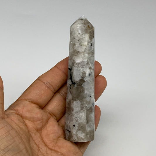 107.3g, 4.2"x1", Rainbow Moonstone Tower Obelisk Point Crystal @India, B29241