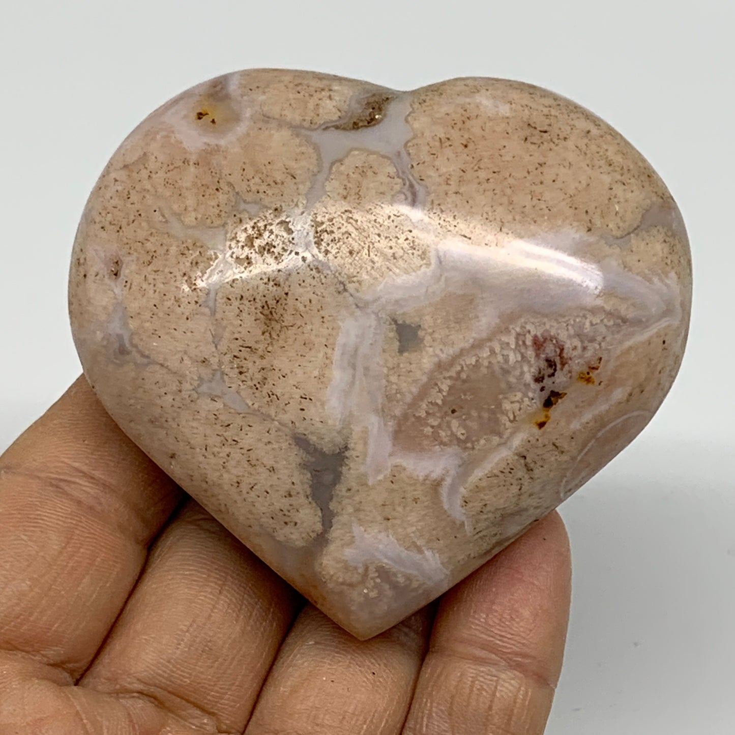 0.34 lbs, 2.6"x2.7"x1.1", Cherry Blossom Flower Agate Heart Crystal, B37139